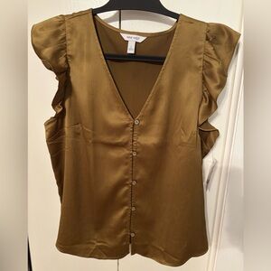 Nine West Olive Green Ruffle Sleeve Top